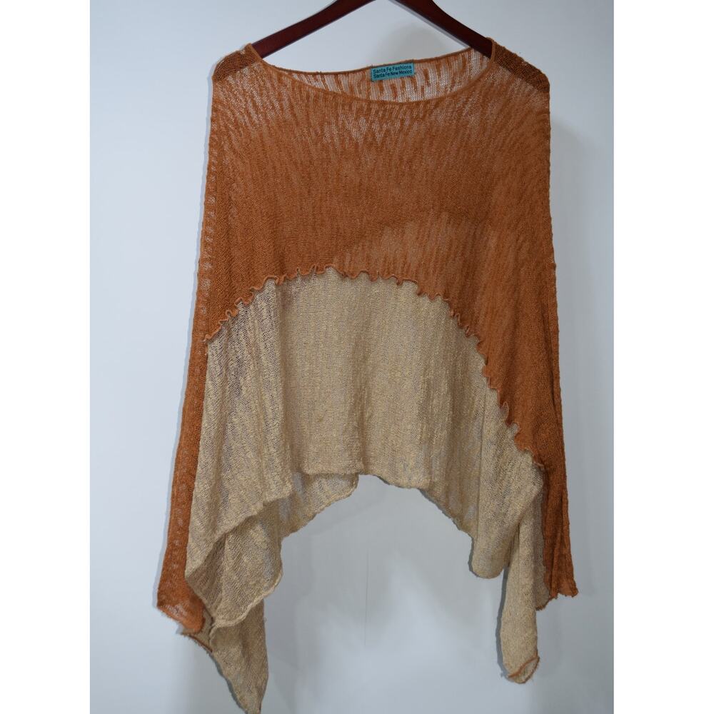 Santa Fe Fashions Handmade Sheer Poncho Top Beige Brown Layered Shawl OS